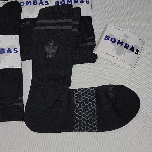 Bombas Men's Large 9.5-13 US Men Black Calf Socks Bee Lot of 5 Pair - Picture 4 of 6
